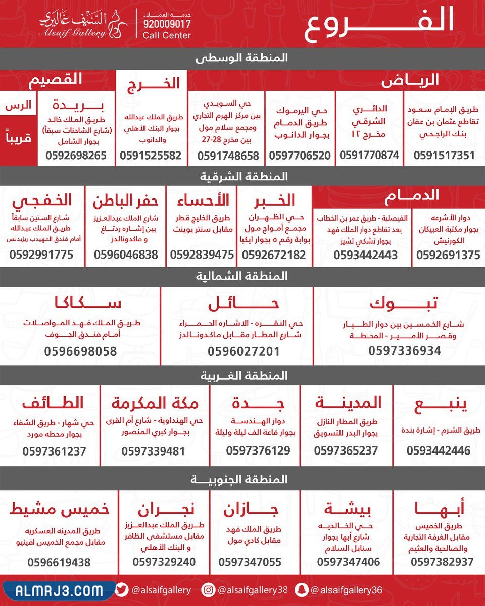 فروع وعناوين السيف غاليري