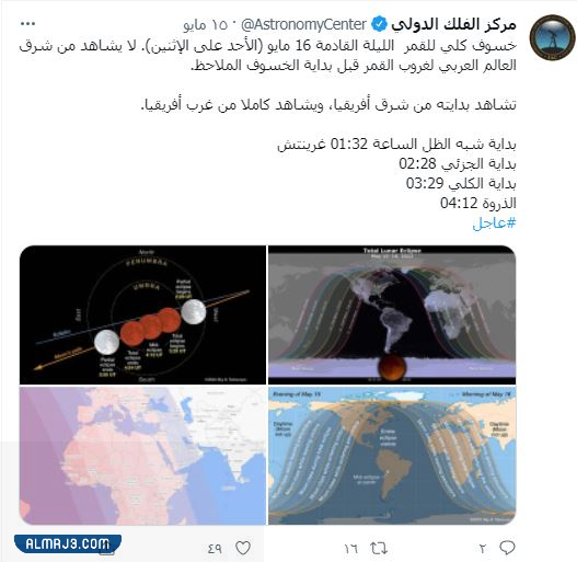 متى يبدأ خسوف القمر في السعودية