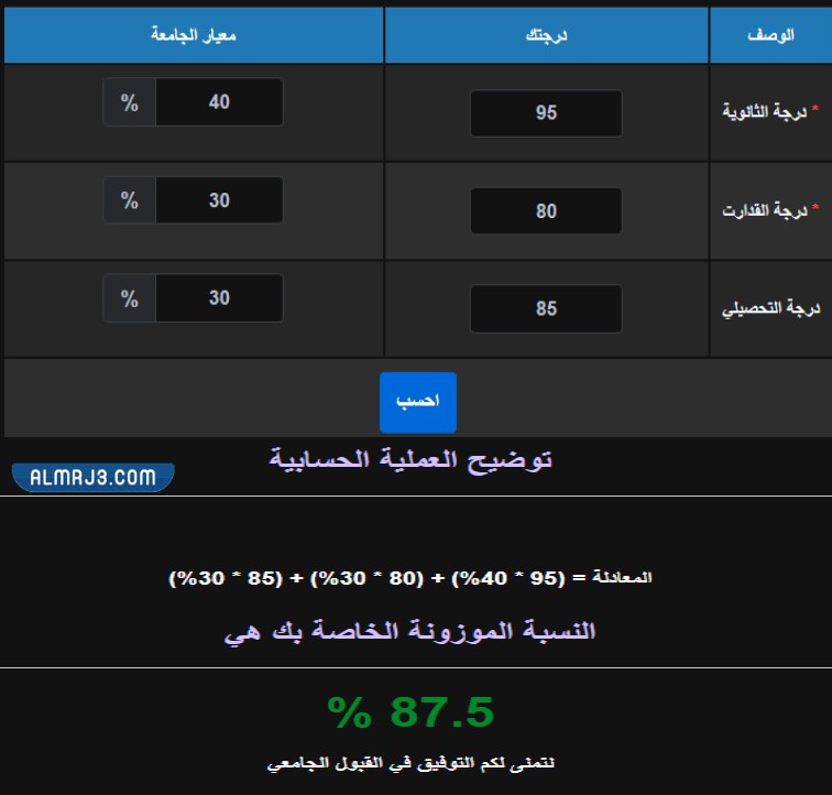 كيفية حساب النسبة الموزونة جامعة الملك عبد العزيز