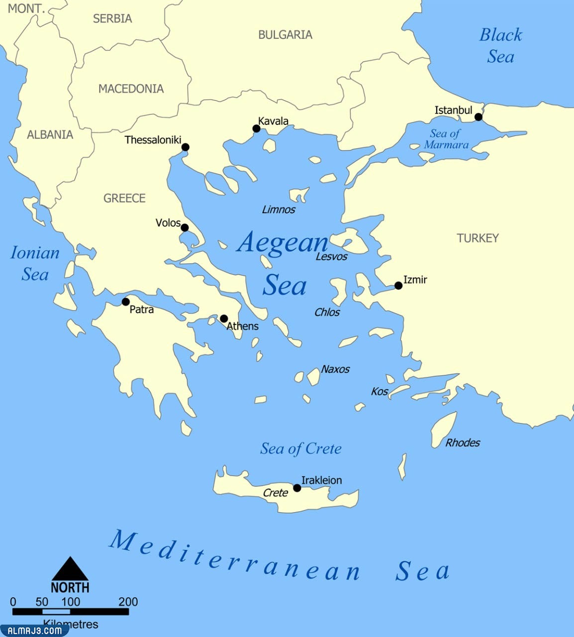 أي بحر يفصل بين تركيا واليونان