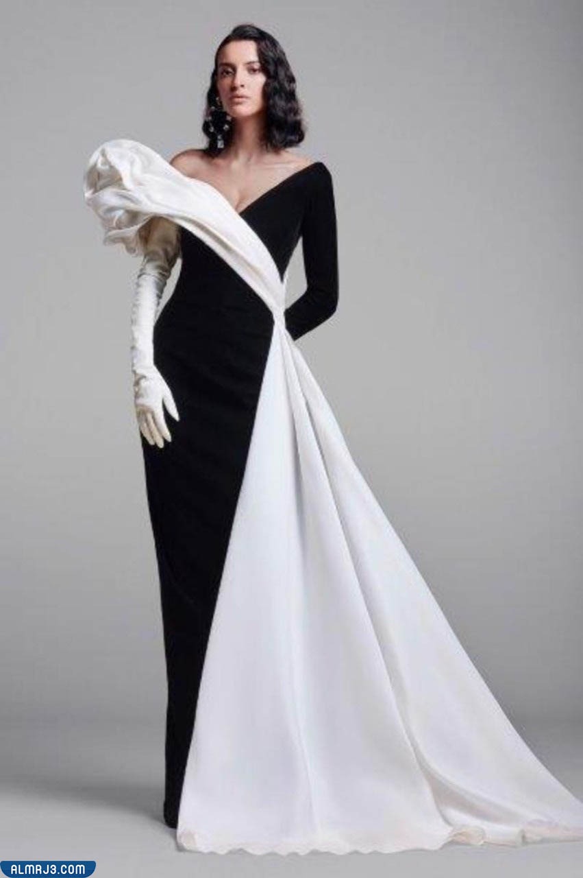 فساتين سهرة بالأبيض والأسود لغير المحجبات