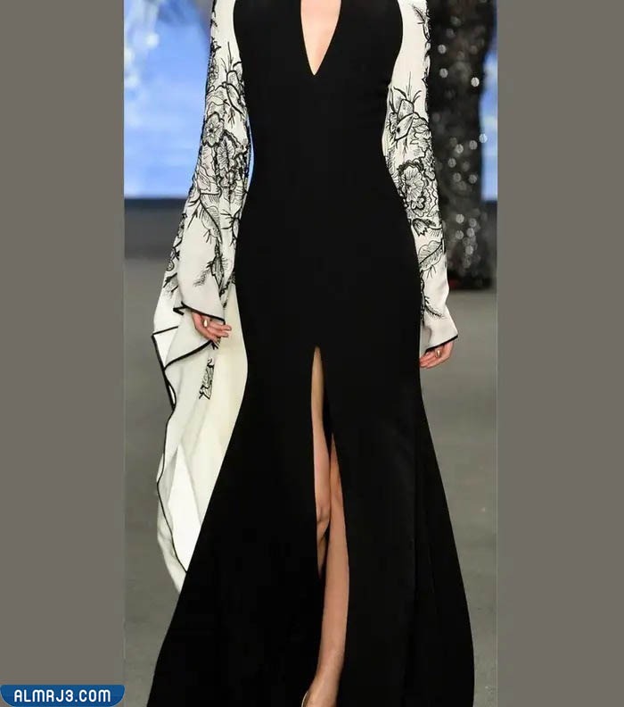 فساتين سهرة بالأبيض والأسود لغير المحجبات