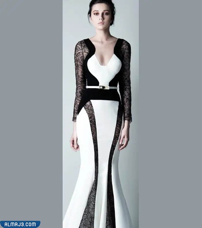 فساتين سهرة بالأبيض والأسود لغير المحجبات