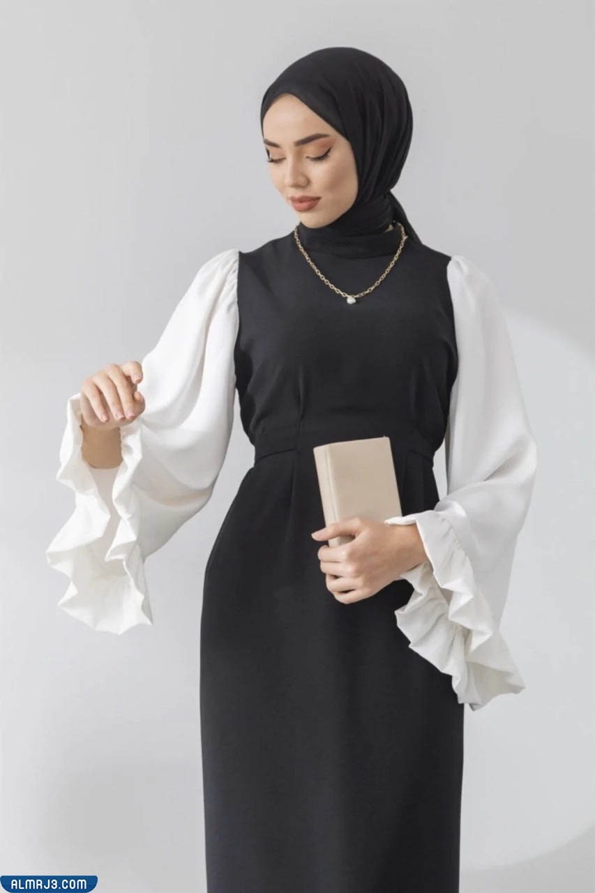 فساتين سهرة بالأبيض والأسود للمحجبات