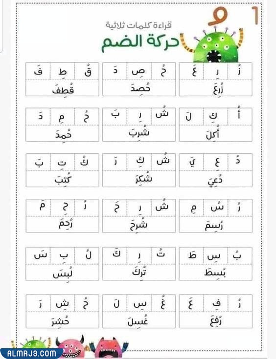 تمارين قراءة الحروف مع الحركات