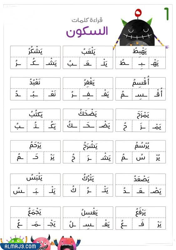 تمارين قراءة الحروف مع الحركات