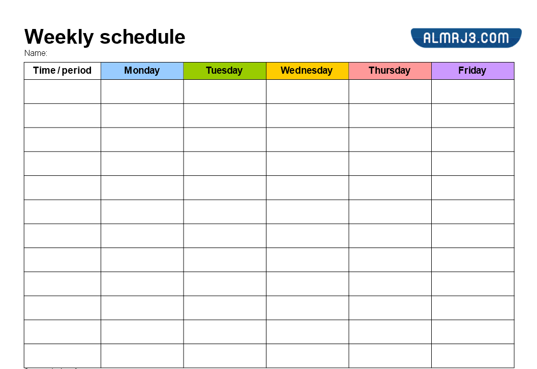 جدول حصص اسبوعي إنجليزي