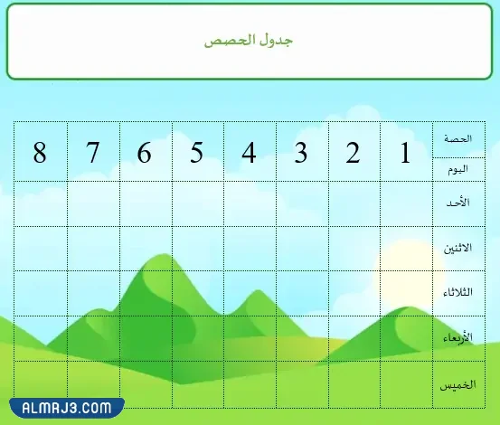 جدول حصص فارغ للمدرسة 1444