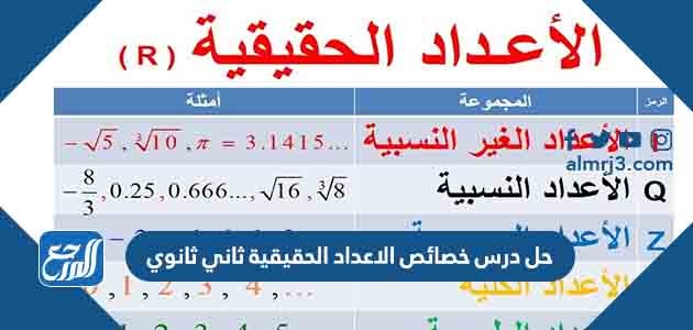 حل درس خصائص الاعداد الحقيقية ثاني ثانوي