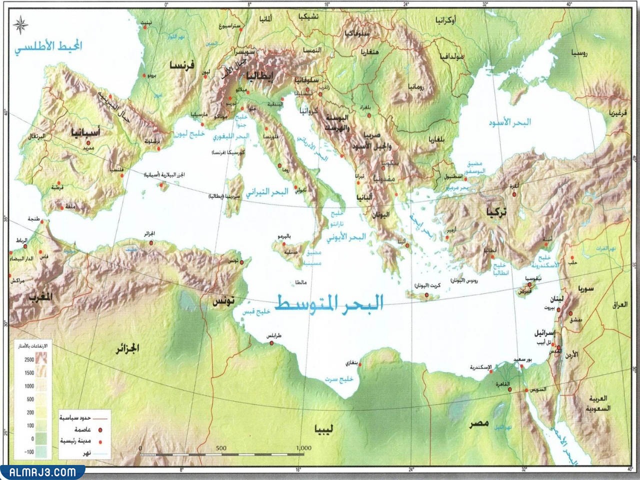 خريطة الدول المطلة على البحر المتوسط