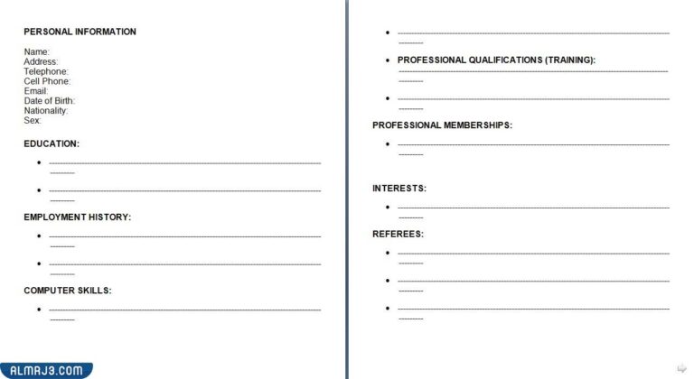 نموذج سيرة ذاتية جاهز للتعبئة