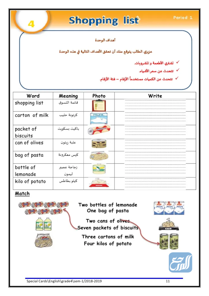 مطـويات لغة انـجليزية للصـف الـرابع فراغات