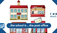 حل سؤال the school is …the post office.