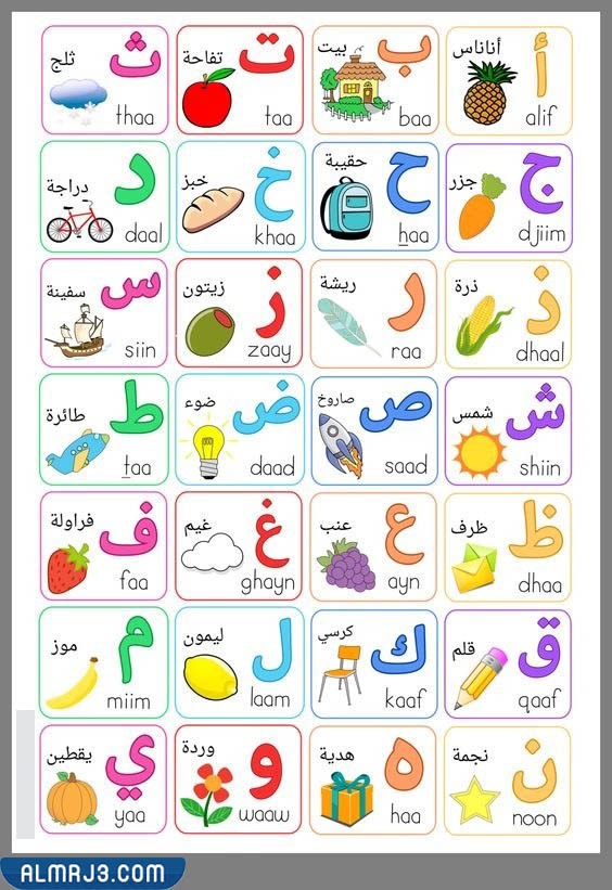 الحروف الهجائية بالصور والكلمات
