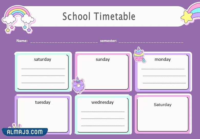 جدول حصص فارغ بالانجليزي