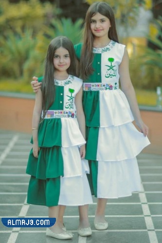 لبس اليوم الوطني السعودي 92 للاطفال ، أفكار لبس اليوم الوطني للبنات