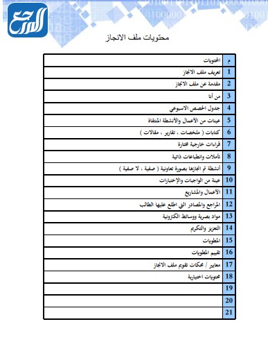 محتويات ملف الإنجاز جاهزة للطباعة