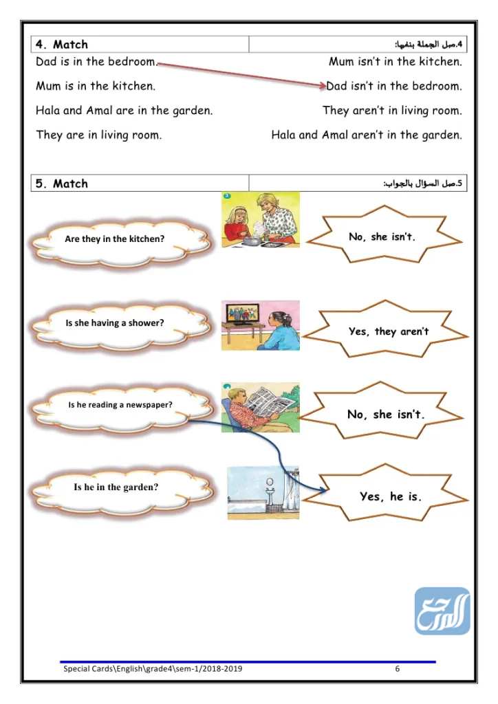 مطـويات لغة انجـليزية للـصف الـرابع توصيل عبارات