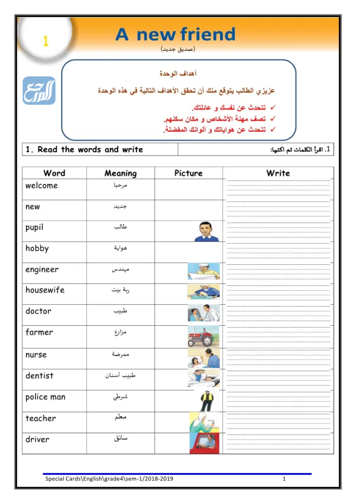 مطوية انجليزي للصف الرابع عن قواعد اللغة