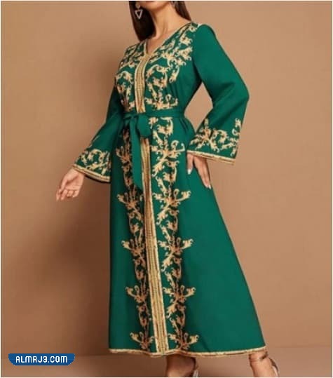 موديلات جلابيات خضراء مطرزة لليوم الوطني السعودي