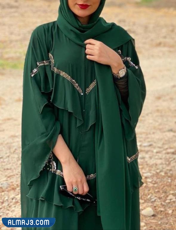 موديلات جلابيات خضراء مطرزة لليوم الوطني السعودي