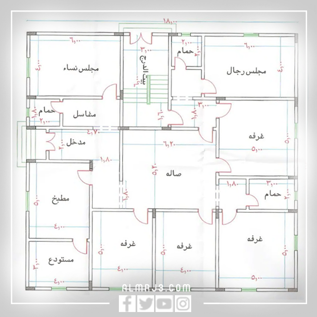 مخطط دور ارضي 7 غرف