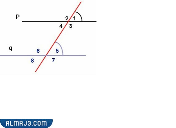 إذا كان المستقيمان p وq متوازيان فإن الزاويتين 3,6 متطابقتان