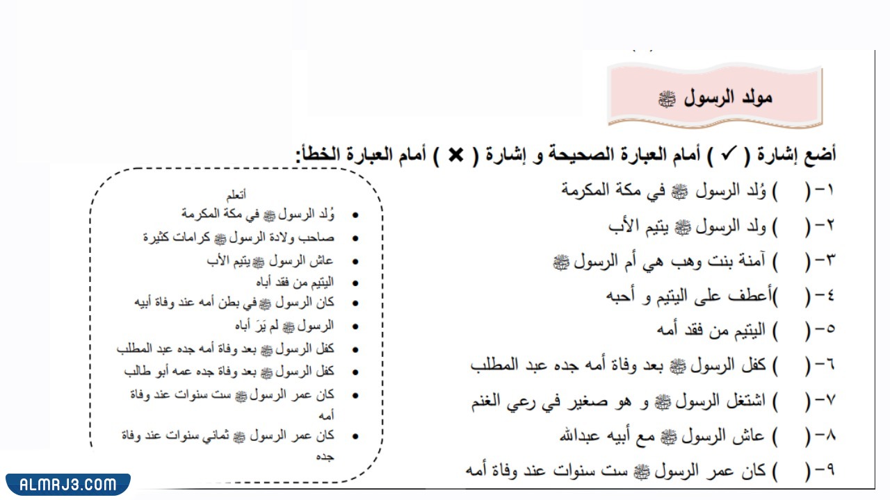 اوراق عمل عن المولد النبوي للاطفال