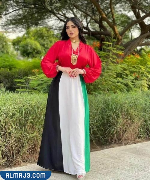 تصاميم فساتين سهرة وعباءات بألوان العلم الإماراتي بالصور