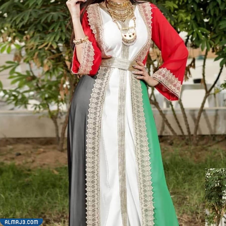 تصاميم فساتين سهرة وعباءات بألوان العلم الإماراتي بالصور