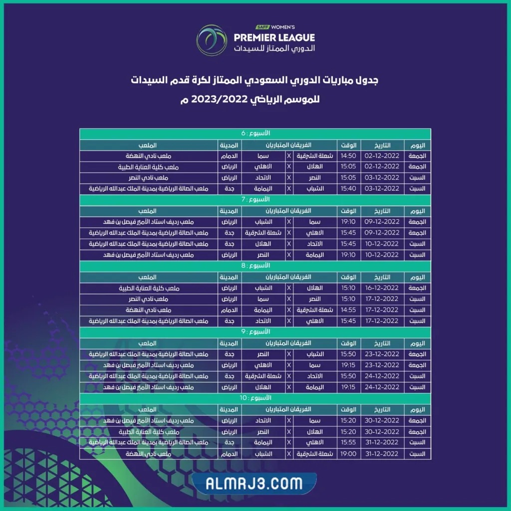 جدول مباريات دوري السيدات السعودي لكرة القدم
