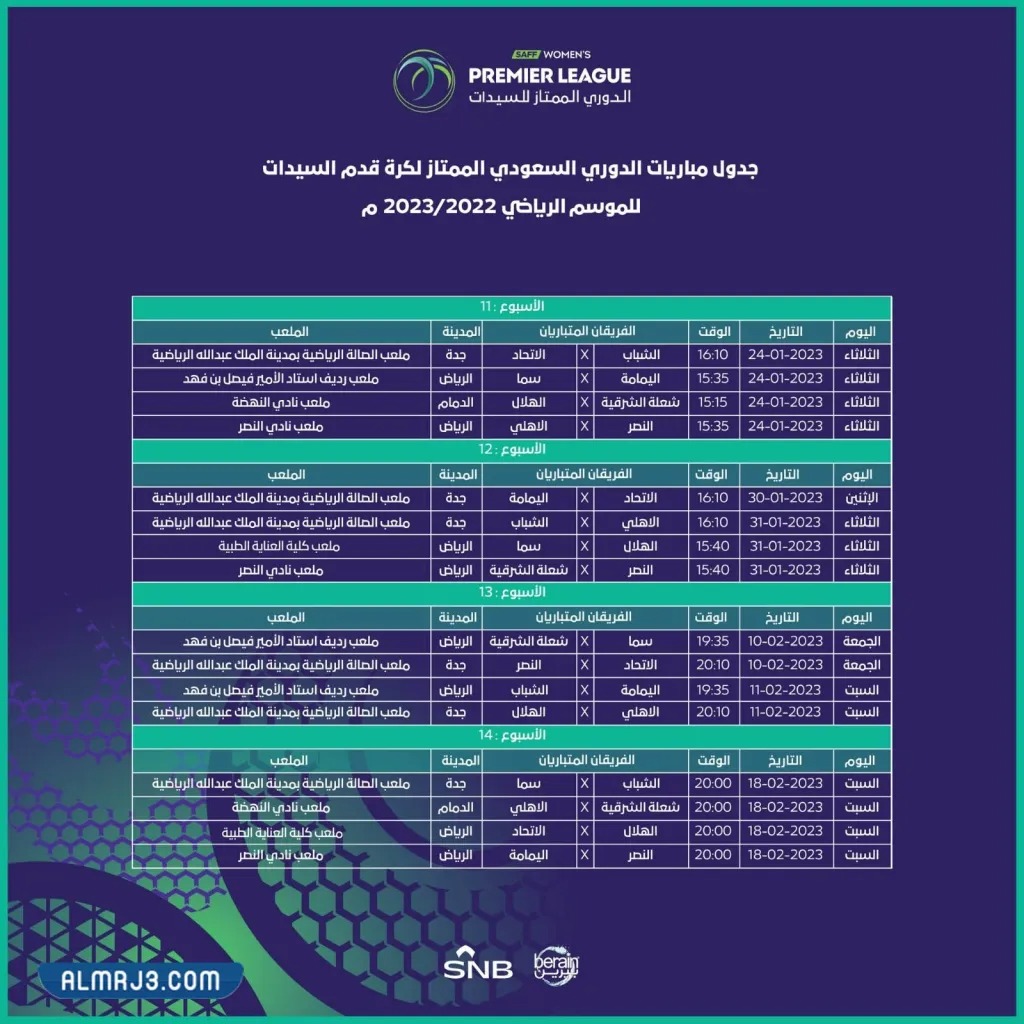 جدول مباريات دوري السيدات السعودي لكرة القدم