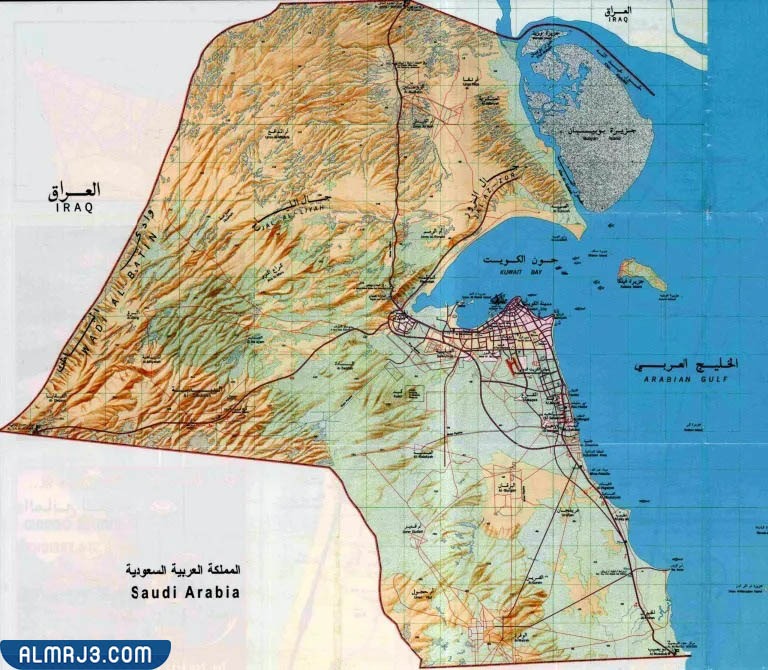 خريطة تضاريس دولة الكويت التفصيلية