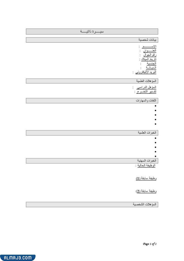 فارغ وجاهز نموذج سيرة ذاتية جاهز للتعبئة 1