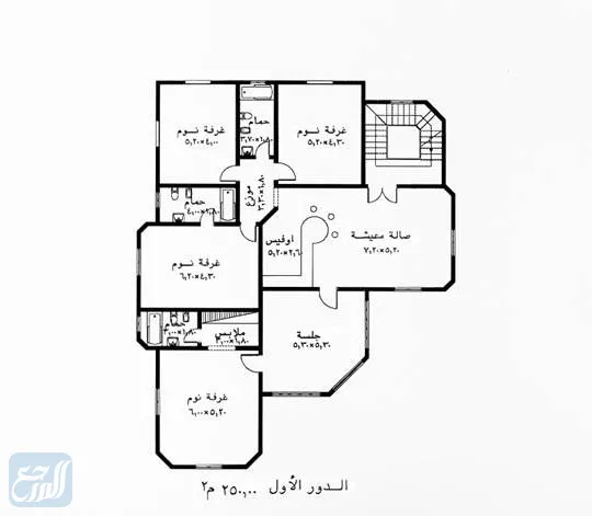 مخطط بيت دور واحد 250 متر