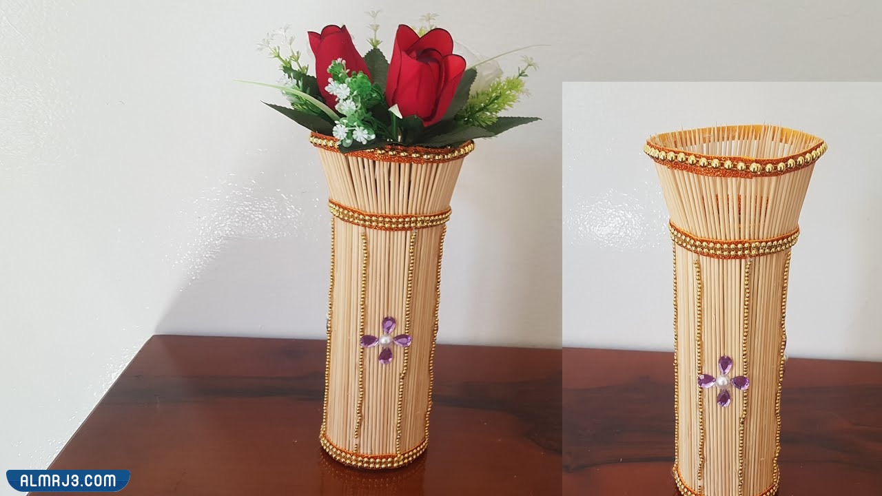 مزهرية من القماش وأسياخ الطهي الخشبية