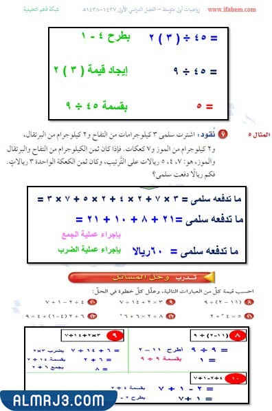 مطوية رياضيات اول متوسط الجبر والدوال
