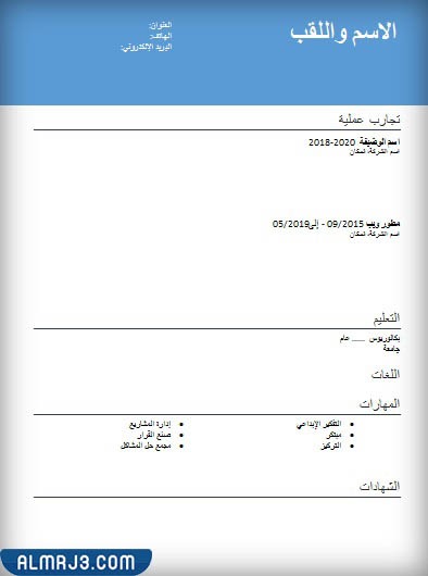  نموذج سيرة ذاتية جاهز للكتابة 1