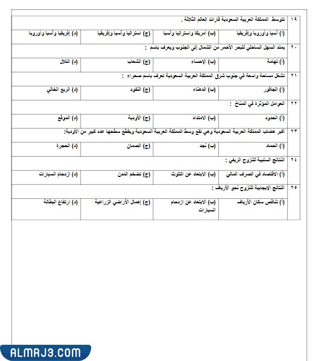 اختبار اجتماعيات ثالث متوسط الفصل الاول 1444
