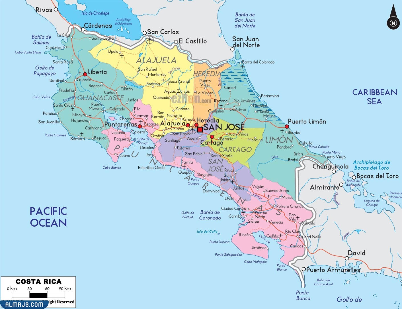 خريطة كوستاريكا التفصيلية