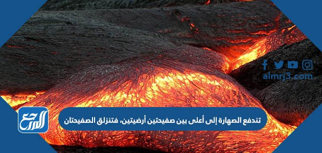 تندفع الصهارة إلى أعلى بين صفيحتين أرضيتين، فتنزلق الصفيحتان متباعدة إحداهما عن الأخرى، لتتشكل الجبال . صواب خطأ