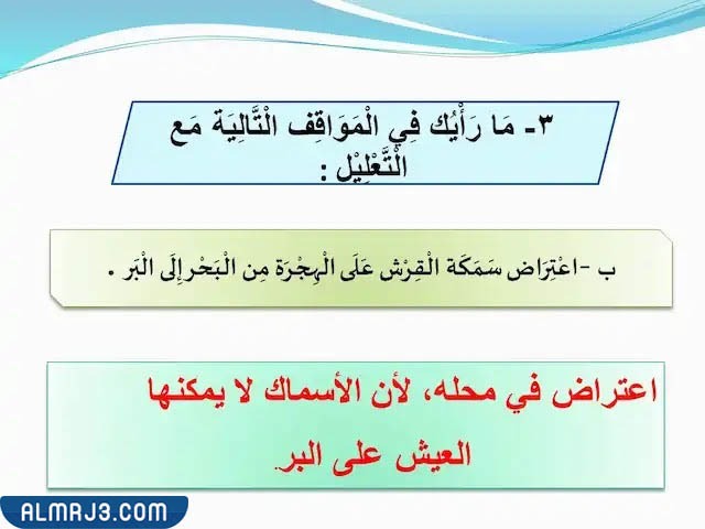 حل تدريبات درس رسالة من أعماق البحر