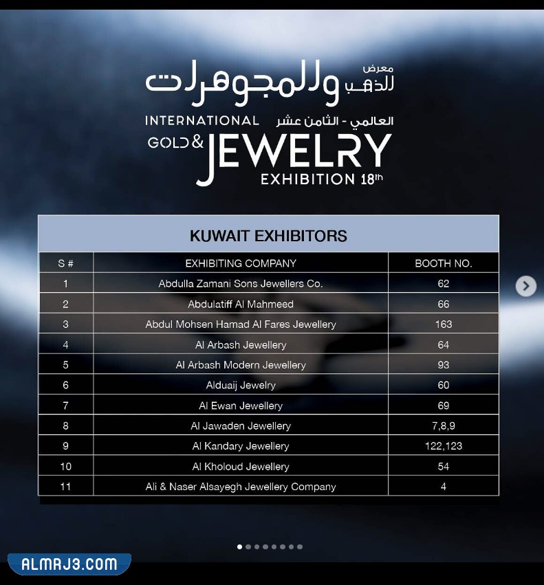 دليل أسماء المشاركين في معرض المجوهرات الكويت