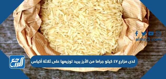 لدى مزارع ٤٧ كيلو جراما من الأرز يريد توزيعها على ثلاثة أكياس