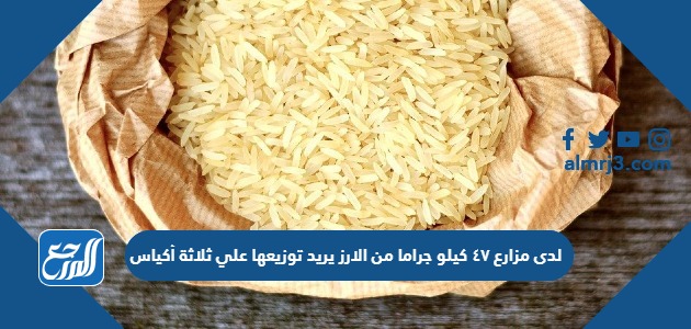 لدى مزارع ٤٧ كيلو جراما من الارز يريد توزيعها علي ثلاثة أكياس