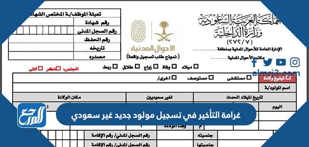 غرامة التأخير في تسجيل مولود جديد غير سعودي 2026 / 1447